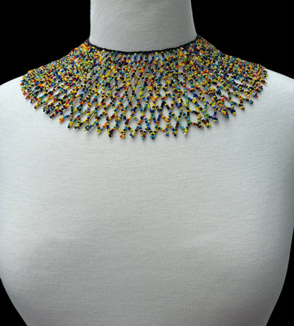 Authentic African Multicolour Beaded Collar Ethnic Statement Necklace - Fatisha Boutique