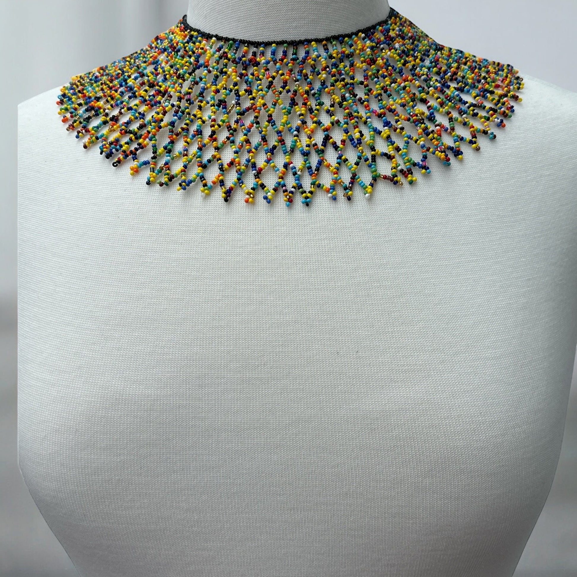 Authentic African Multicolour Beaded Collar Ethnic Statement Necklace - Fatisha Boutique