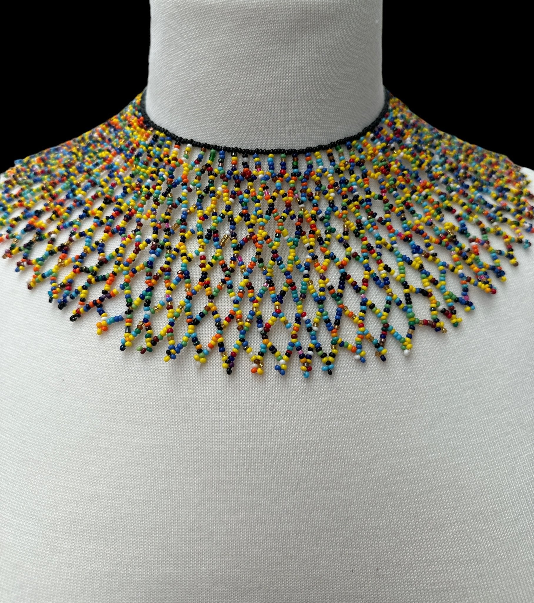 Authentic African Multicolour Beaded Collar Ethnic Statement Necklace - Fatisha Boutique