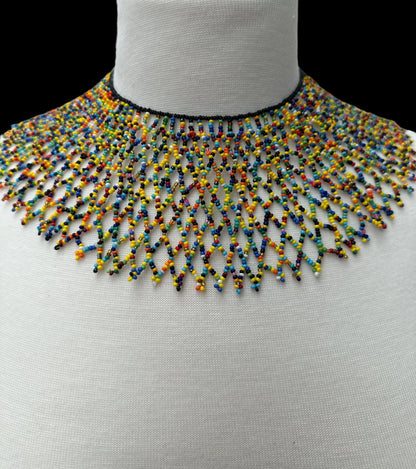 Authentic African Multicolour Beaded Collar Ethnic Statement Necklace - Fatisha Boutique