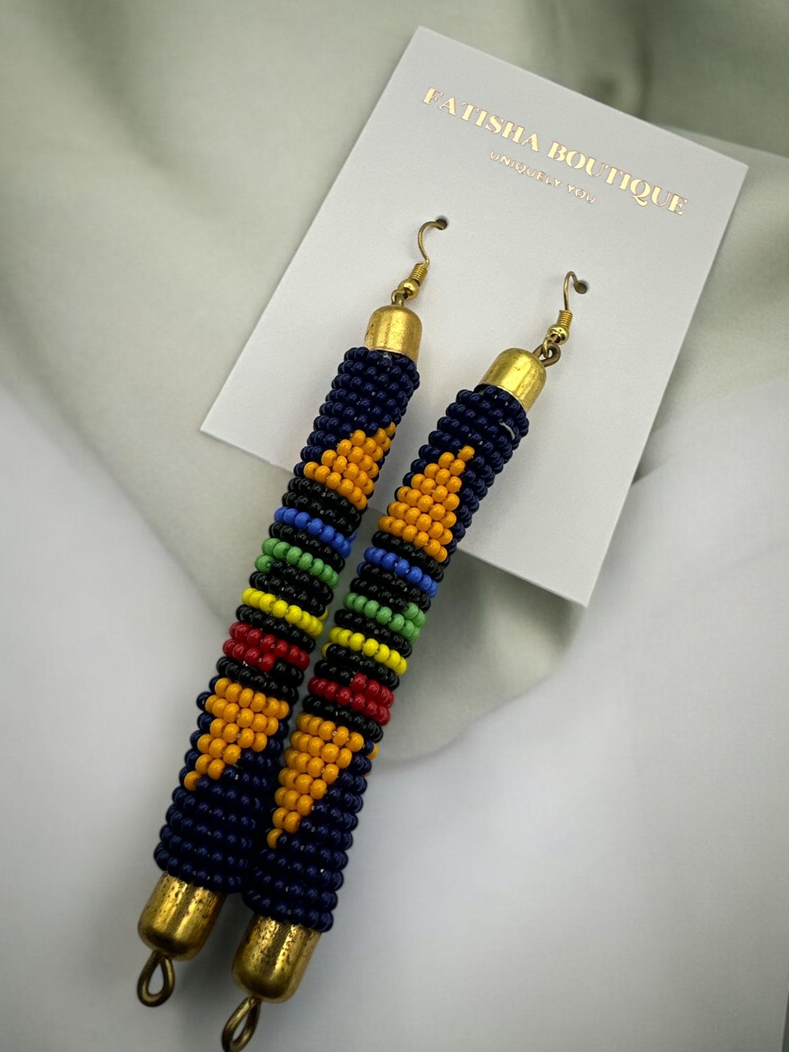 Authentic African Multicoloured Beaded Ethnic Dangle Earrings - Fatisha Boutique