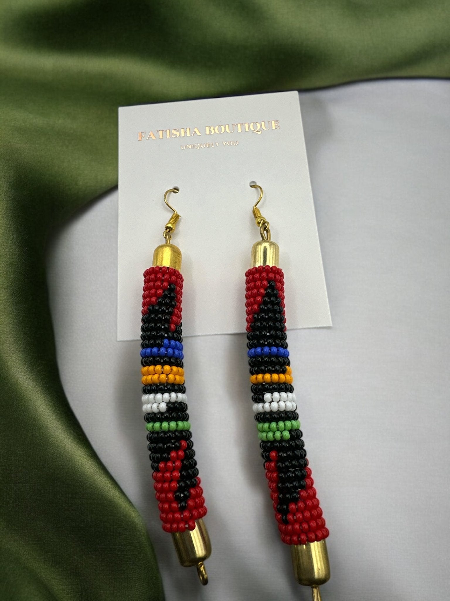Authentic African Multicoloured Beaded Ethnic Dangle Earrings - Fatisha Boutique