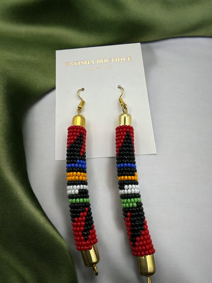 Authentic African Multicoloured Beaded Ethnic Dangle Earrings - Fatisha Boutique