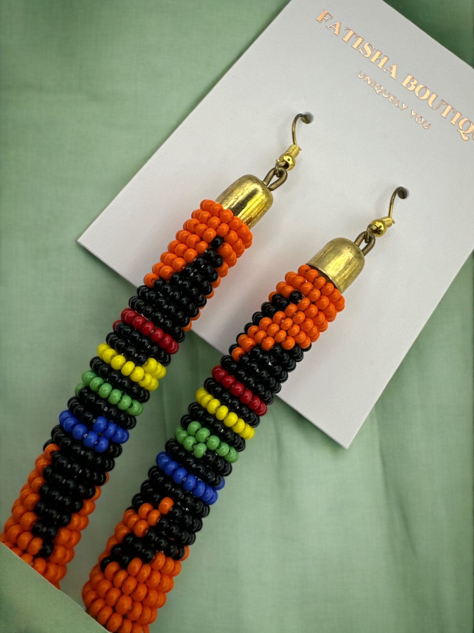 Authentic African Multicoloured Beaded Ethnic Dangle Earrings - Fatisha Boutique
