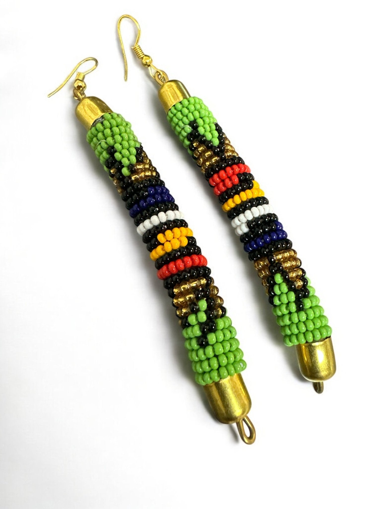 Authentic African Multicoloured Beaded Ethnic Dangle Earrings - Fatisha Boutique