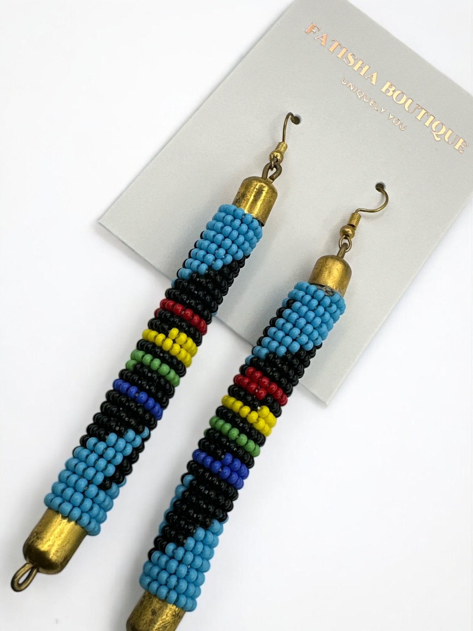 Authentic African Multicoloured Beaded Ethnic Dangle Earrings - Fatisha Boutique