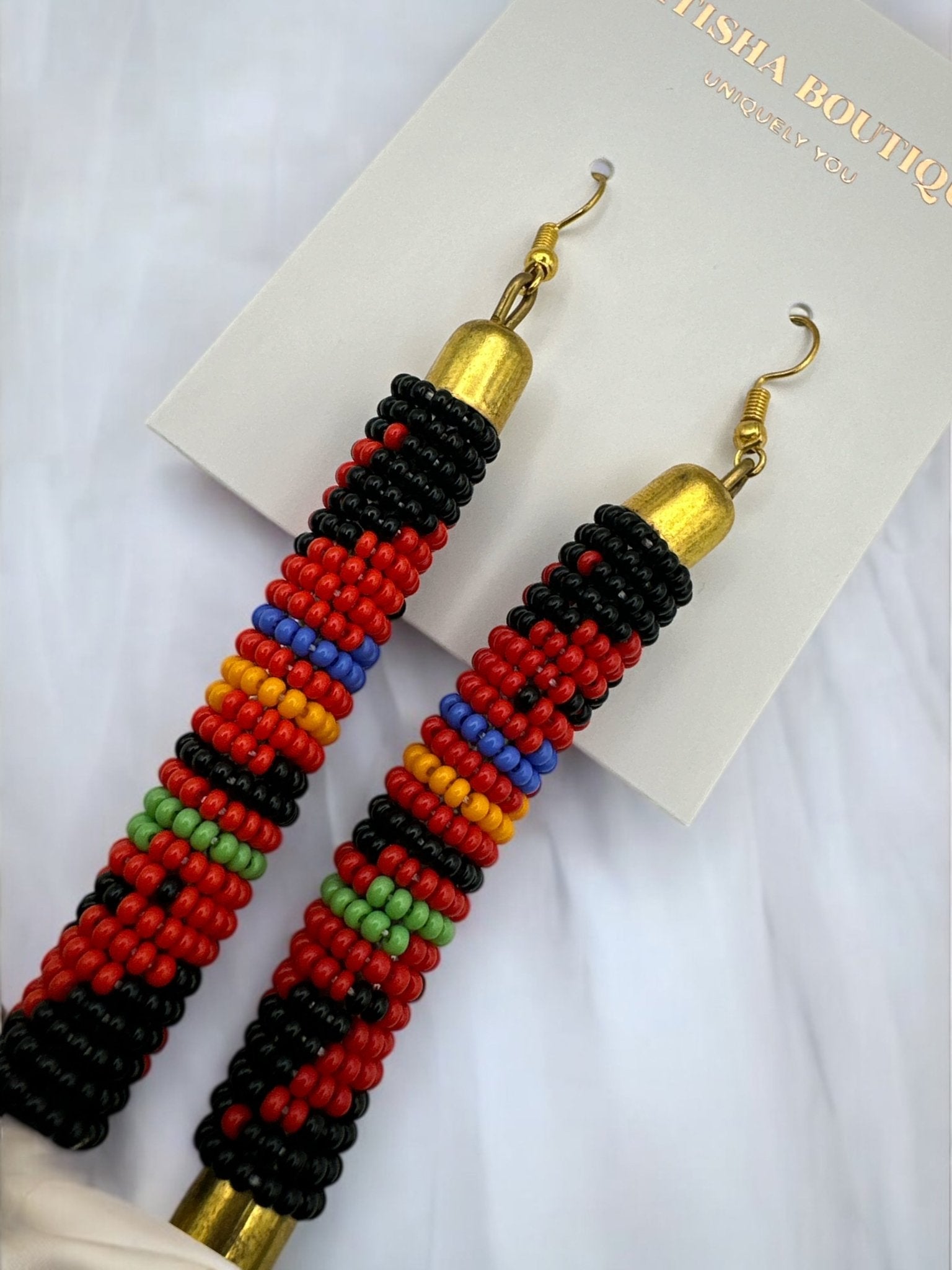 Authentic African Multicoloured Beaded Ethnic Dangle Earrings - Fatisha Boutique