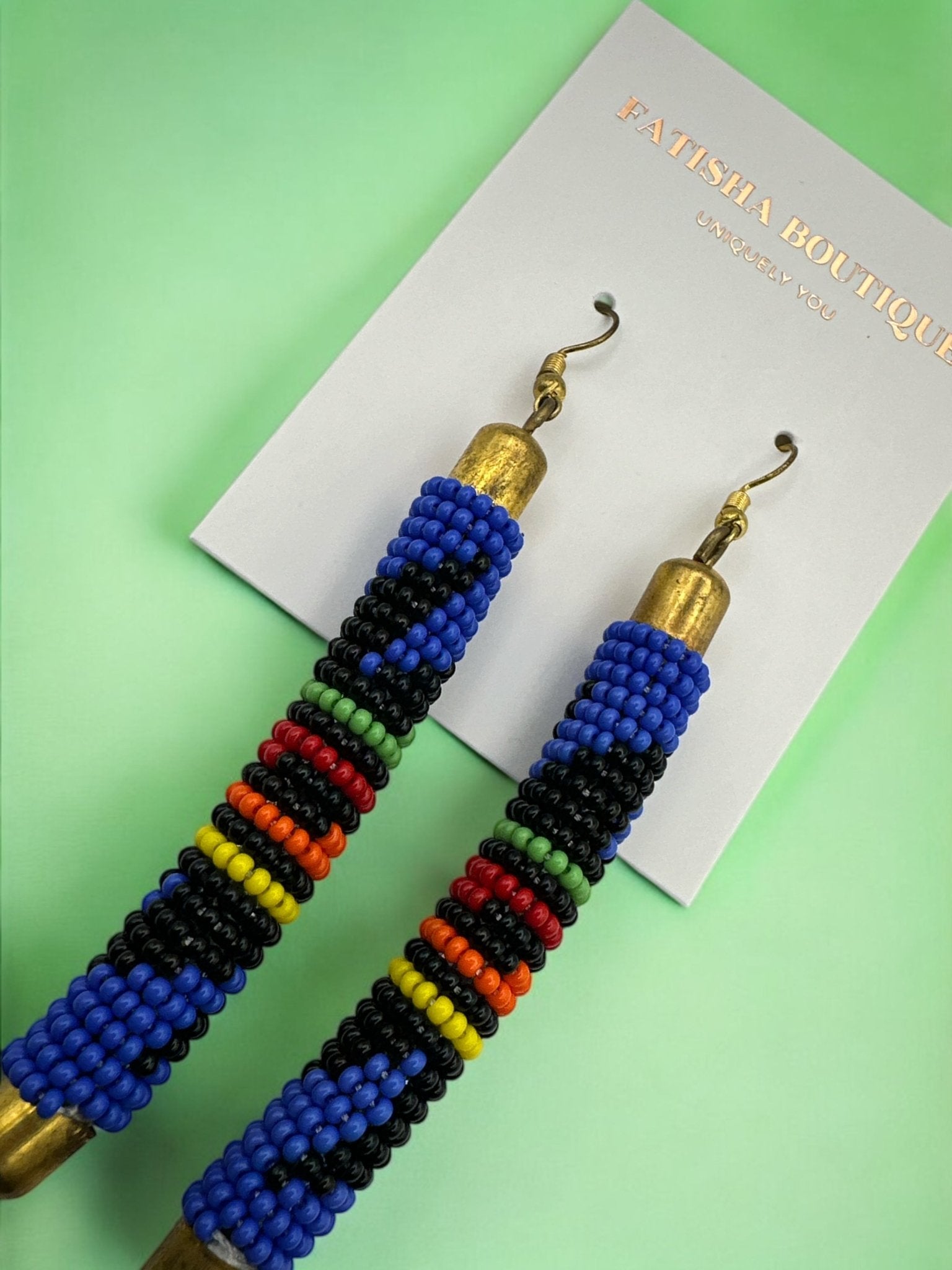 Authentic African Multicoloured Beaded Ethnic Dangle Earrings - Fatisha Boutique