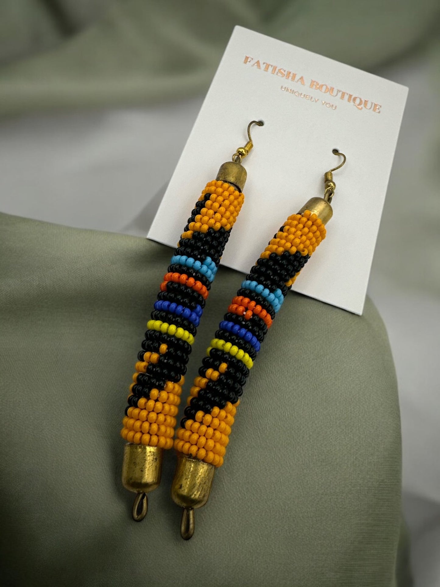 Authentic African Multicoloured Beaded Ethnic Dangle Earrings - Fatisha Boutique
