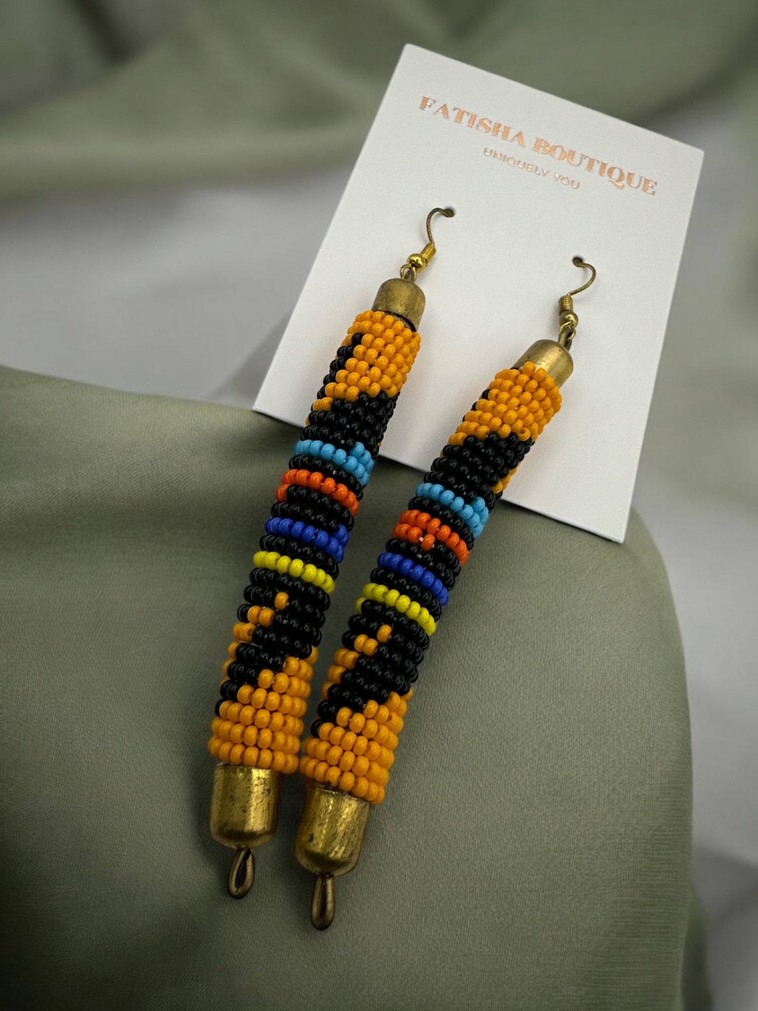 Authentic African Multicoloured Beaded Ethnic Dangle Earrings - Fatisha Boutique