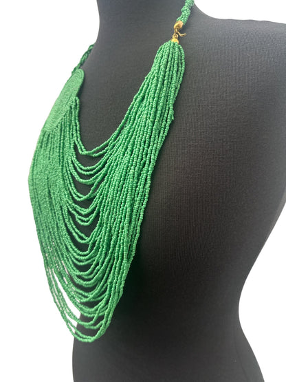 Authentic African Multilayer Green Beaded Large Disc Pendant Necklace - Fatisha Boutique