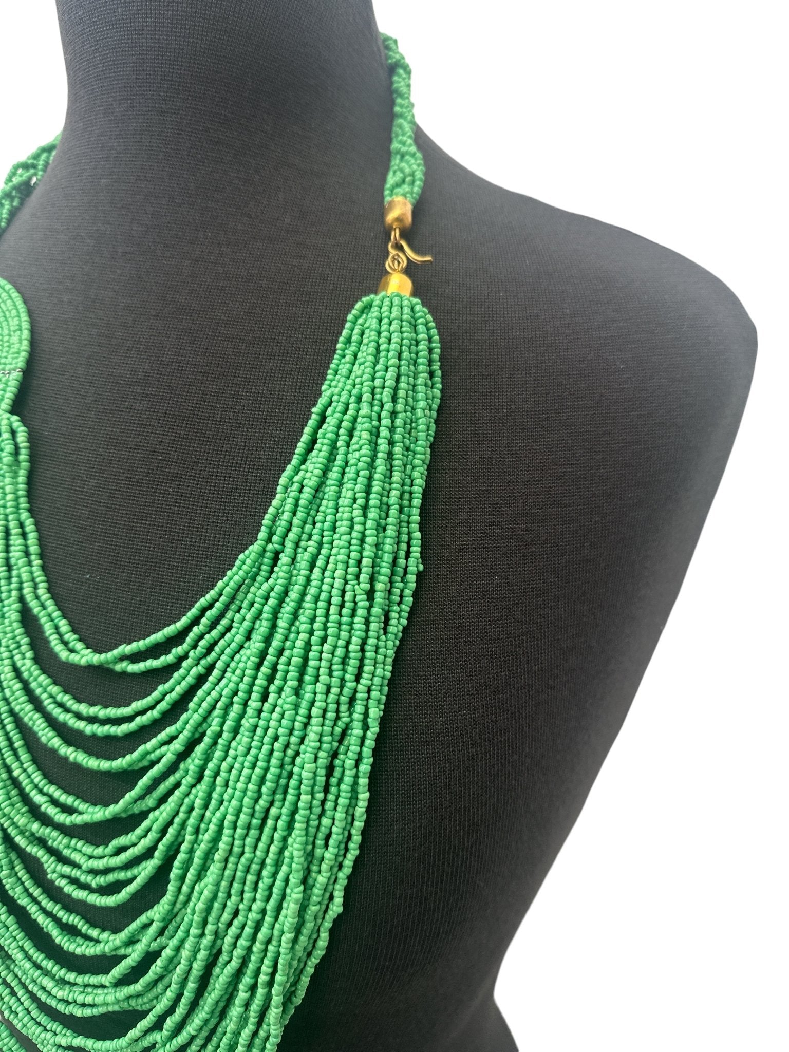 Authentic African Multilayer Green Beaded Large Disc Pendant Necklace - Fatisha Boutique