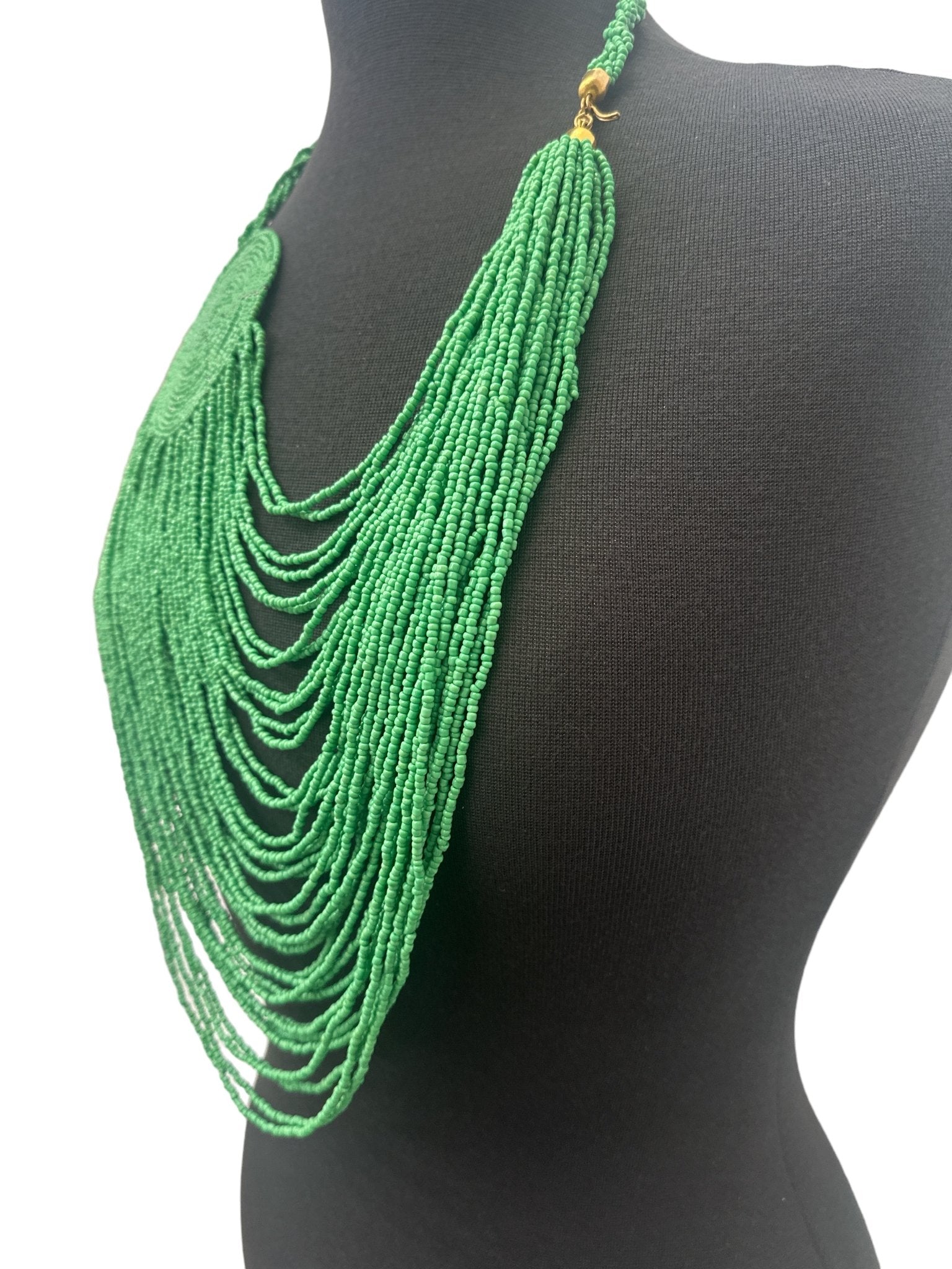 Authentic African Multilayer Green Beaded Large Disc Pendant Necklace - Fatisha Boutique