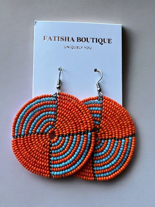 Authentic African Orange Beaded Dangle Earrings - Fatisha Boutique