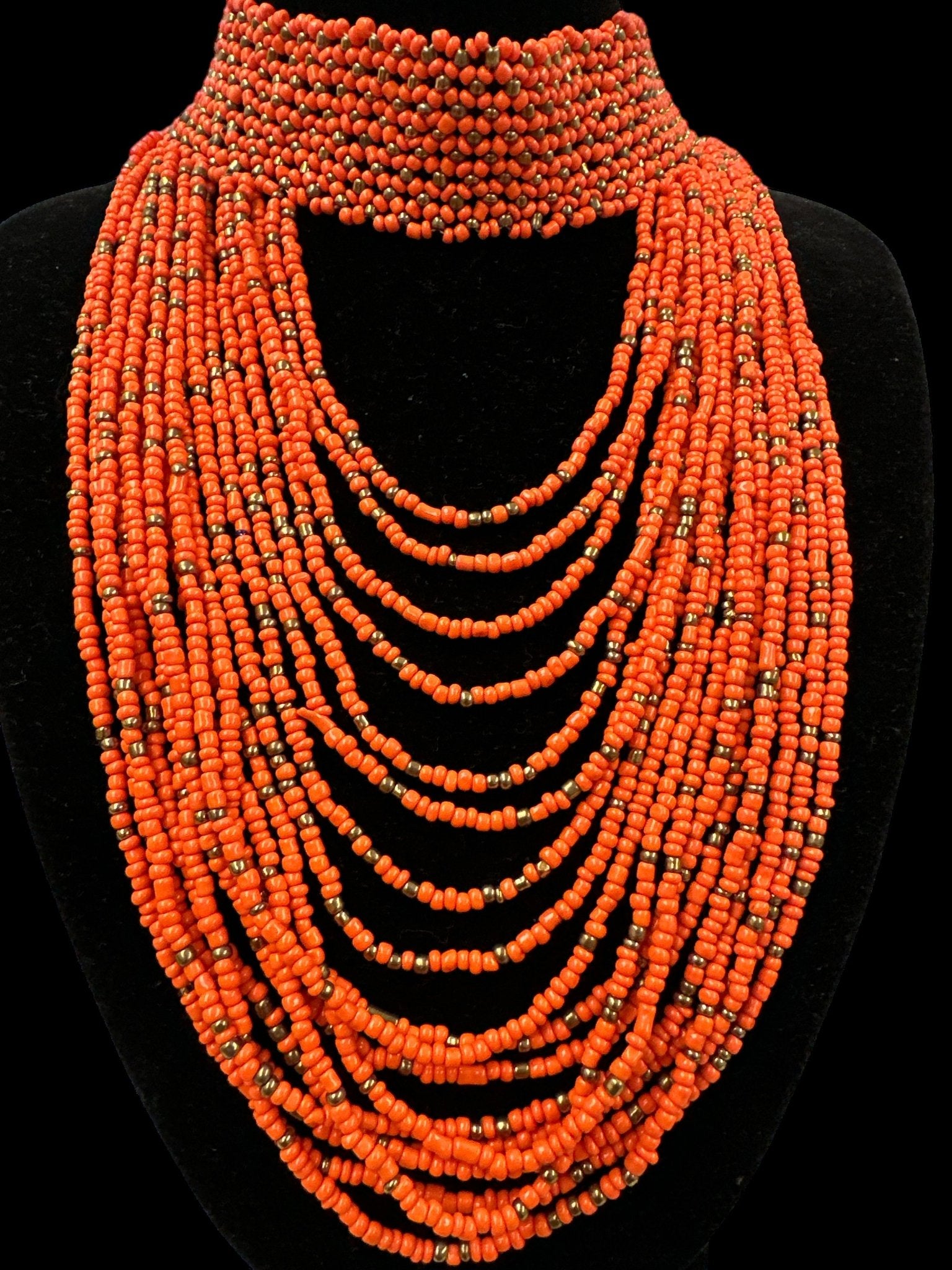 Authentic African Orange Beaded Ethnic Choker Necklace - Fatisha Boutique
