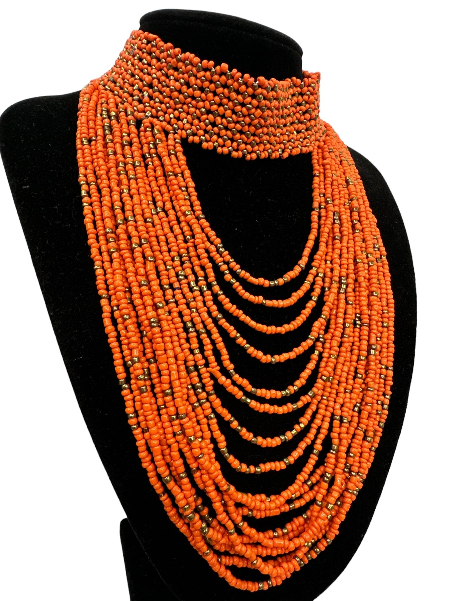 Authentic African Orange Beaded Ethnic Choker Necklace - Fatisha Boutique