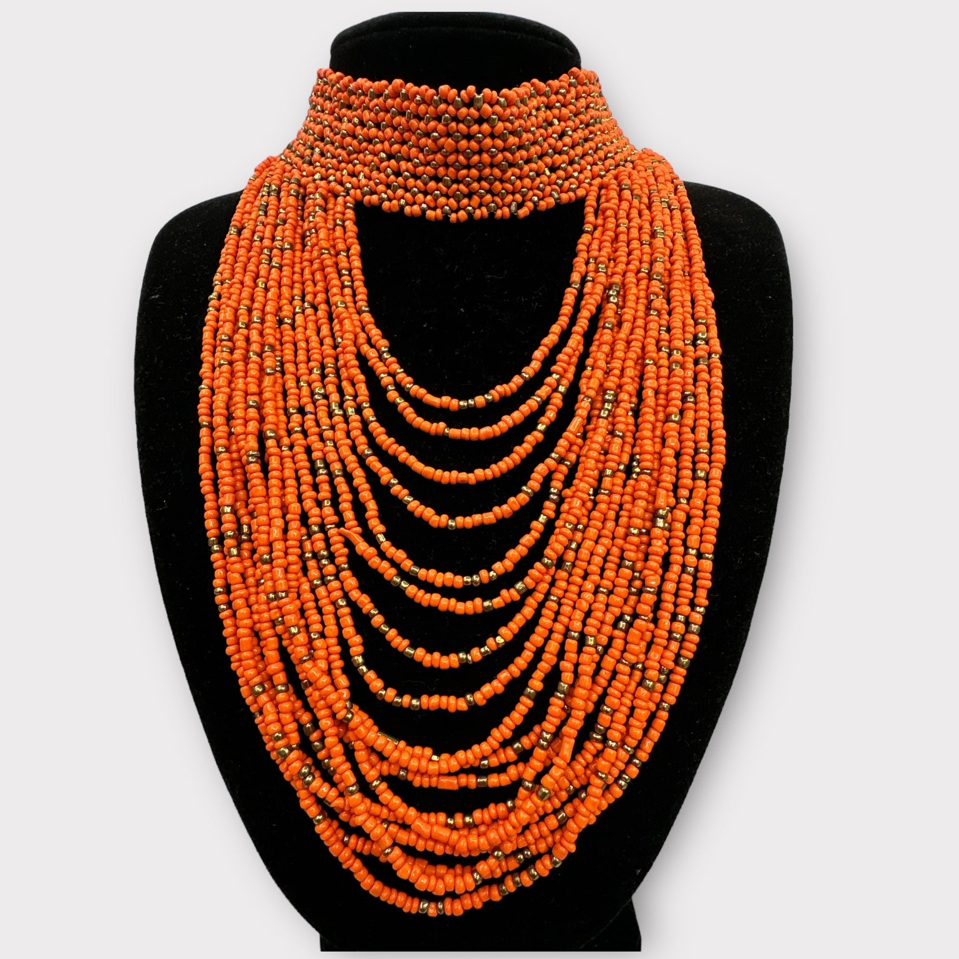 Authentic African Orange Beaded Ethnic Choker Necklace - Fatisha Boutique