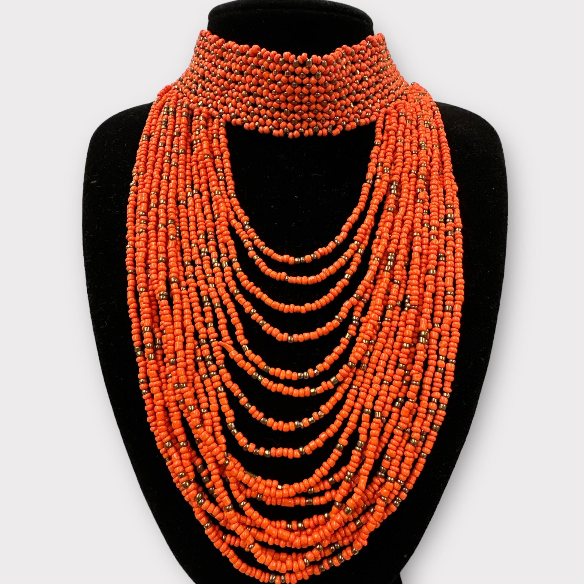 Authentic African Orange Beaded Ethnic Choker Necklace - Fatisha Boutique