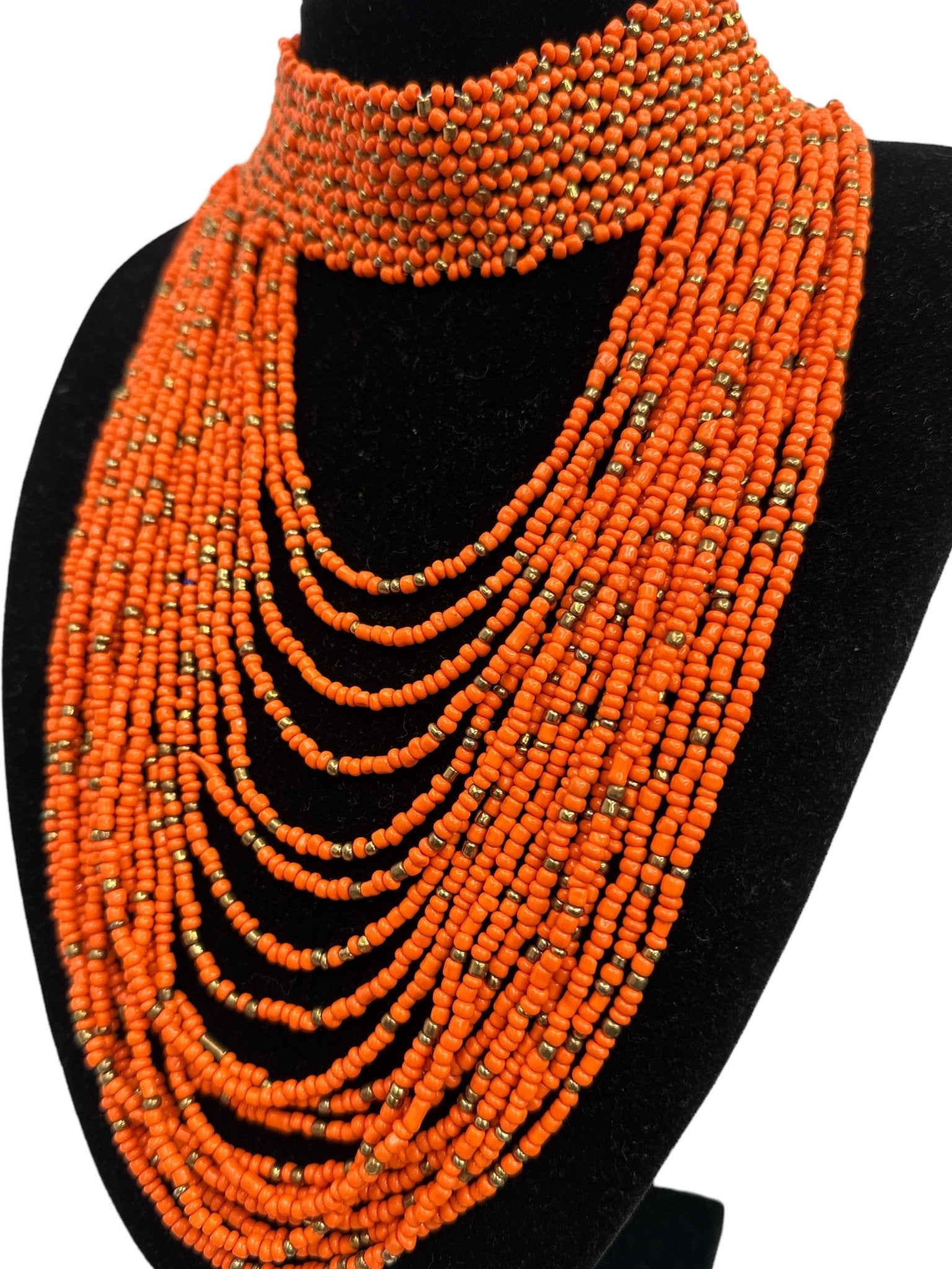 Authentic African Orange Beaded Ethnic Choker Necklace - Fatisha Boutique