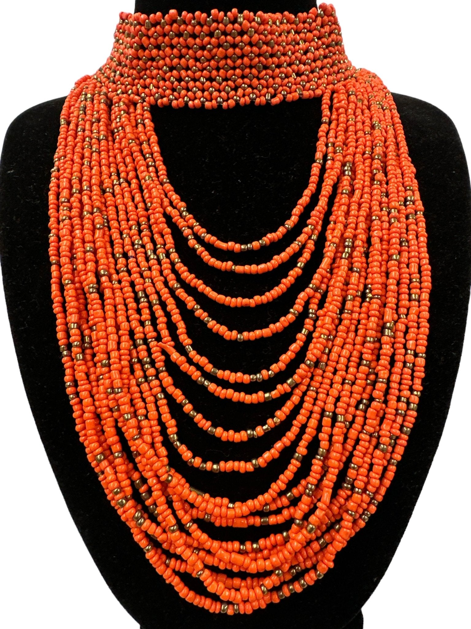 Authentic African Orange Beaded Ethnic Choker Necklace - Fatisha Boutique