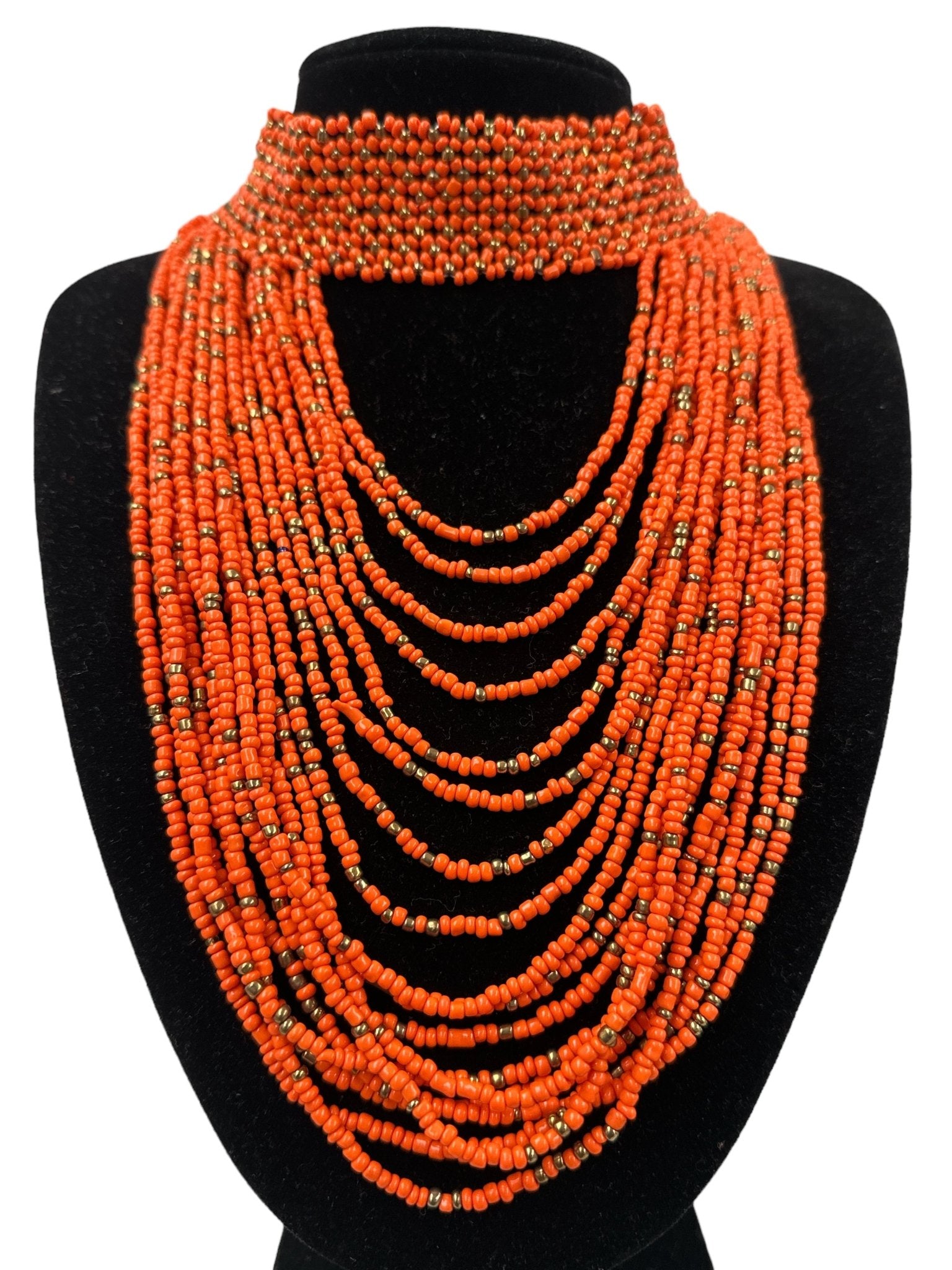 Authentic African Orange Beaded Ethnic Choker Necklace - Fatisha Boutique