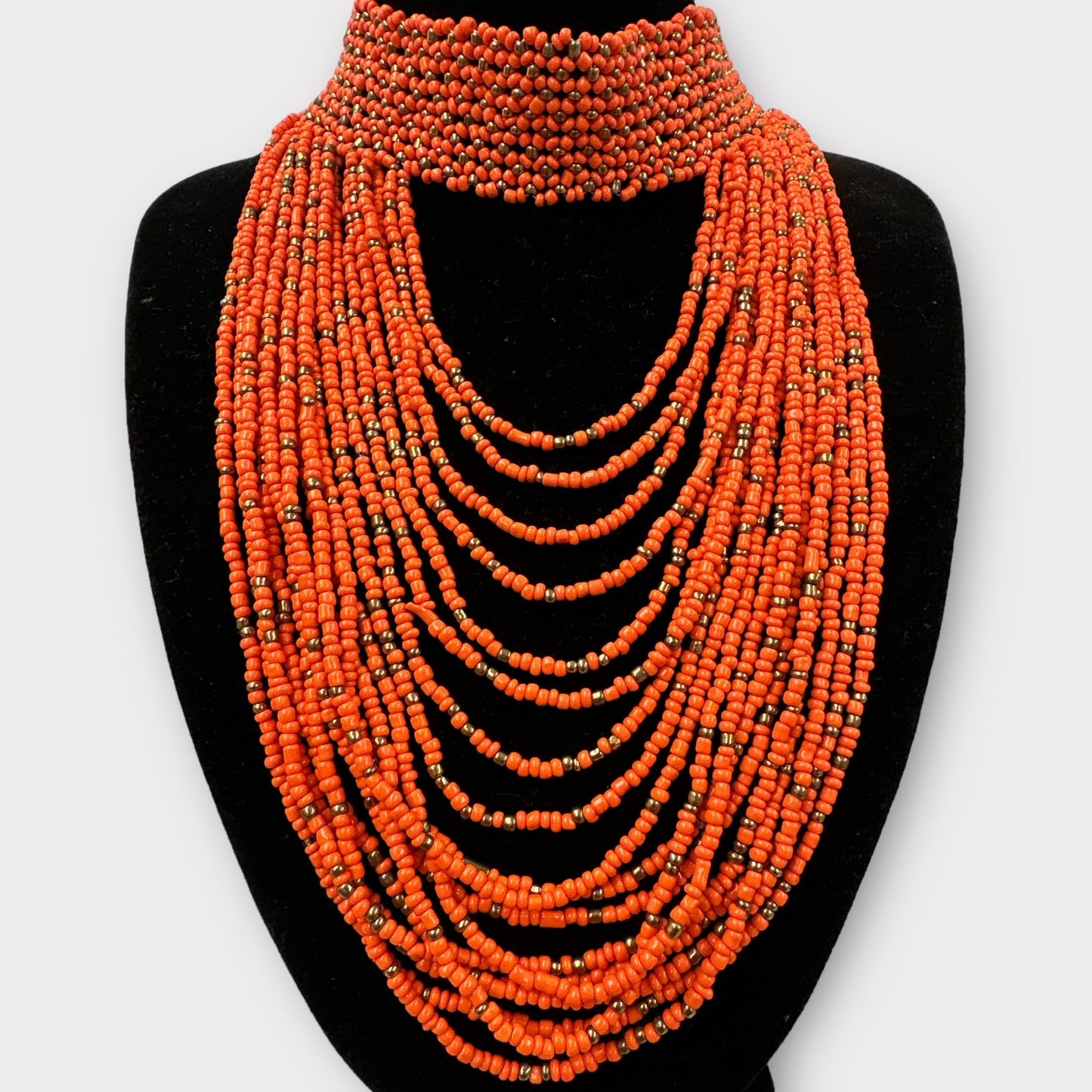 Authentic African Orange Beaded Ethnic Choker Necklace - Fatisha Boutique