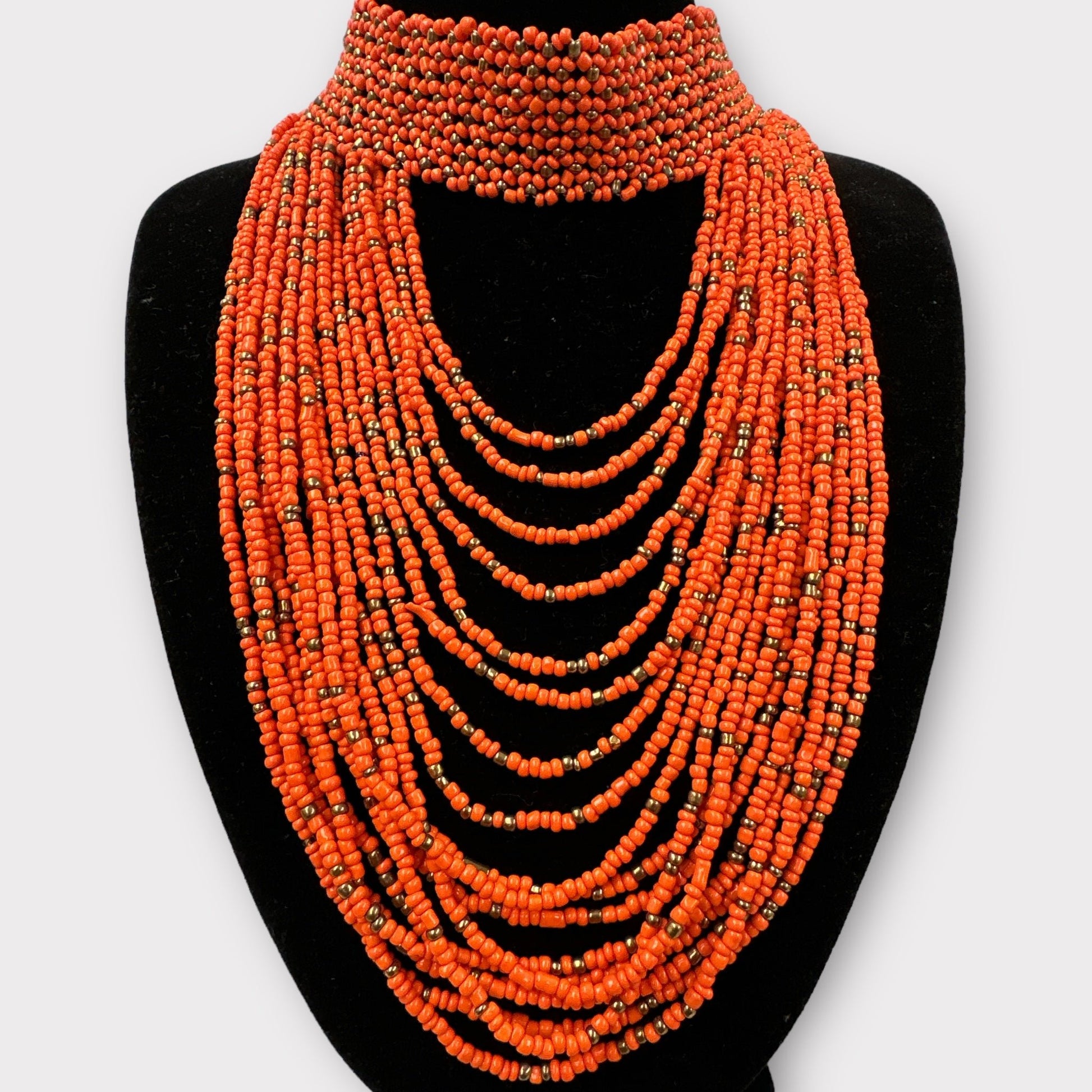 Authentic African Orange Beaded Ethnic Choker Necklace - Fatisha Boutique