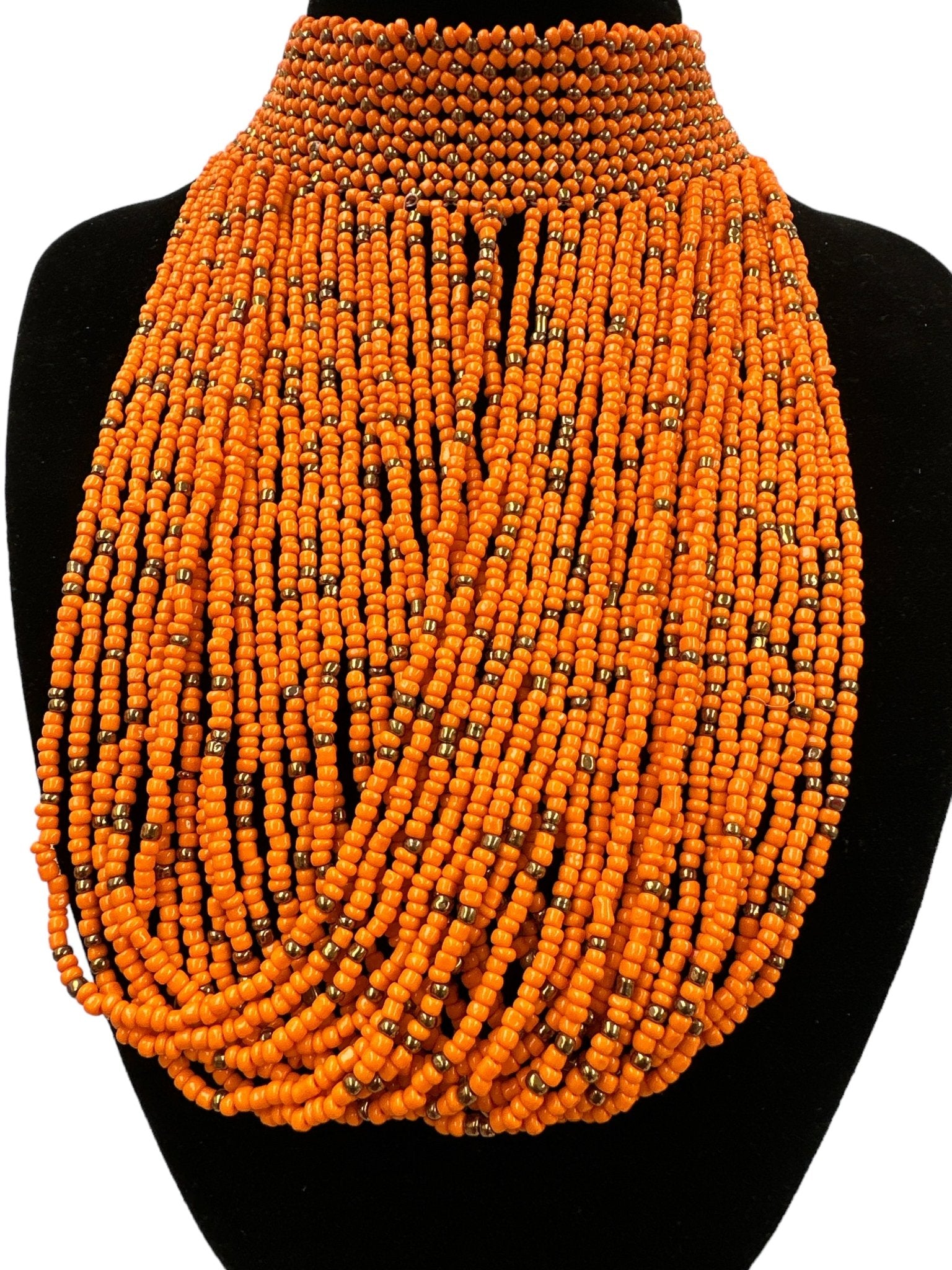 Authentic African Orange Beaded Ethnic Choker Pendant Necklace - Fatisha Boutique