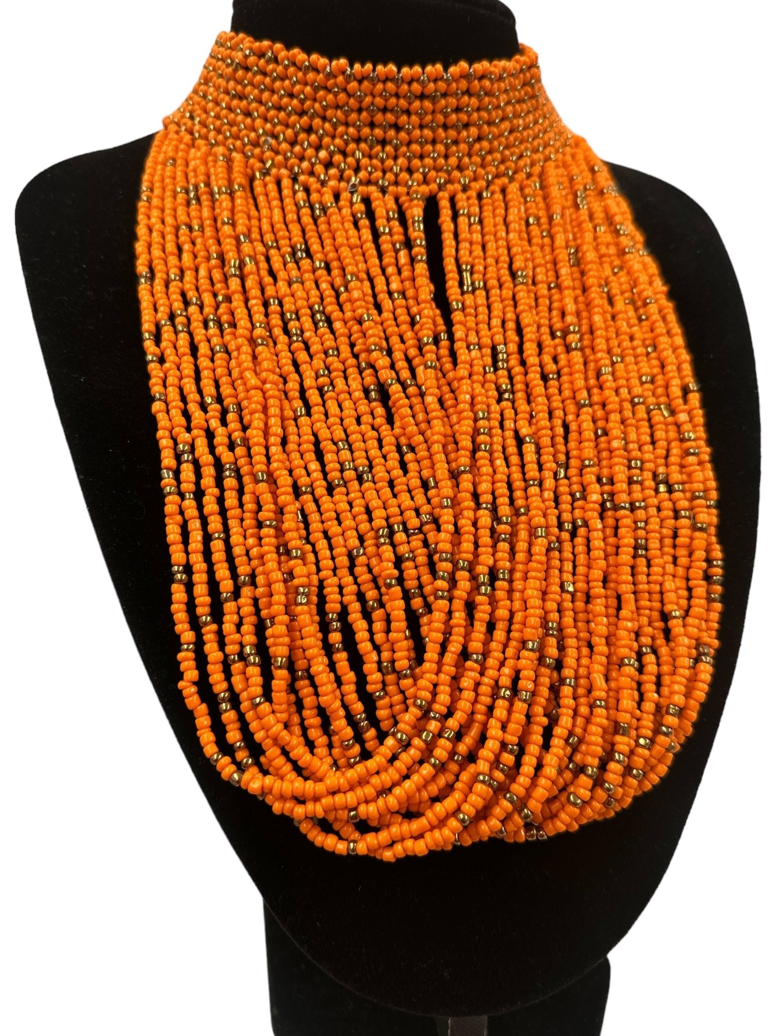 Authentic African Orange Beaded Ethnic Choker Pendant Necklace - Fatisha Boutique