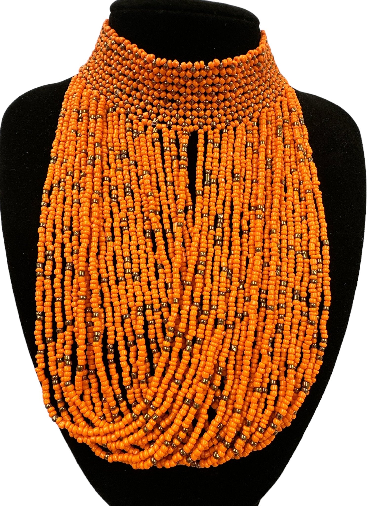 Authentic African Orange Beaded Ethnic Choker Pendant Necklace - Fatisha Boutique