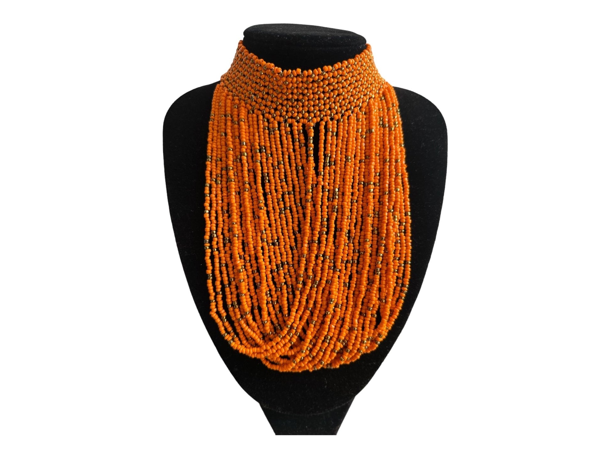 Authentic African Orange Beaded Ethnic Choker Pendant Necklace - Fatisha Boutique