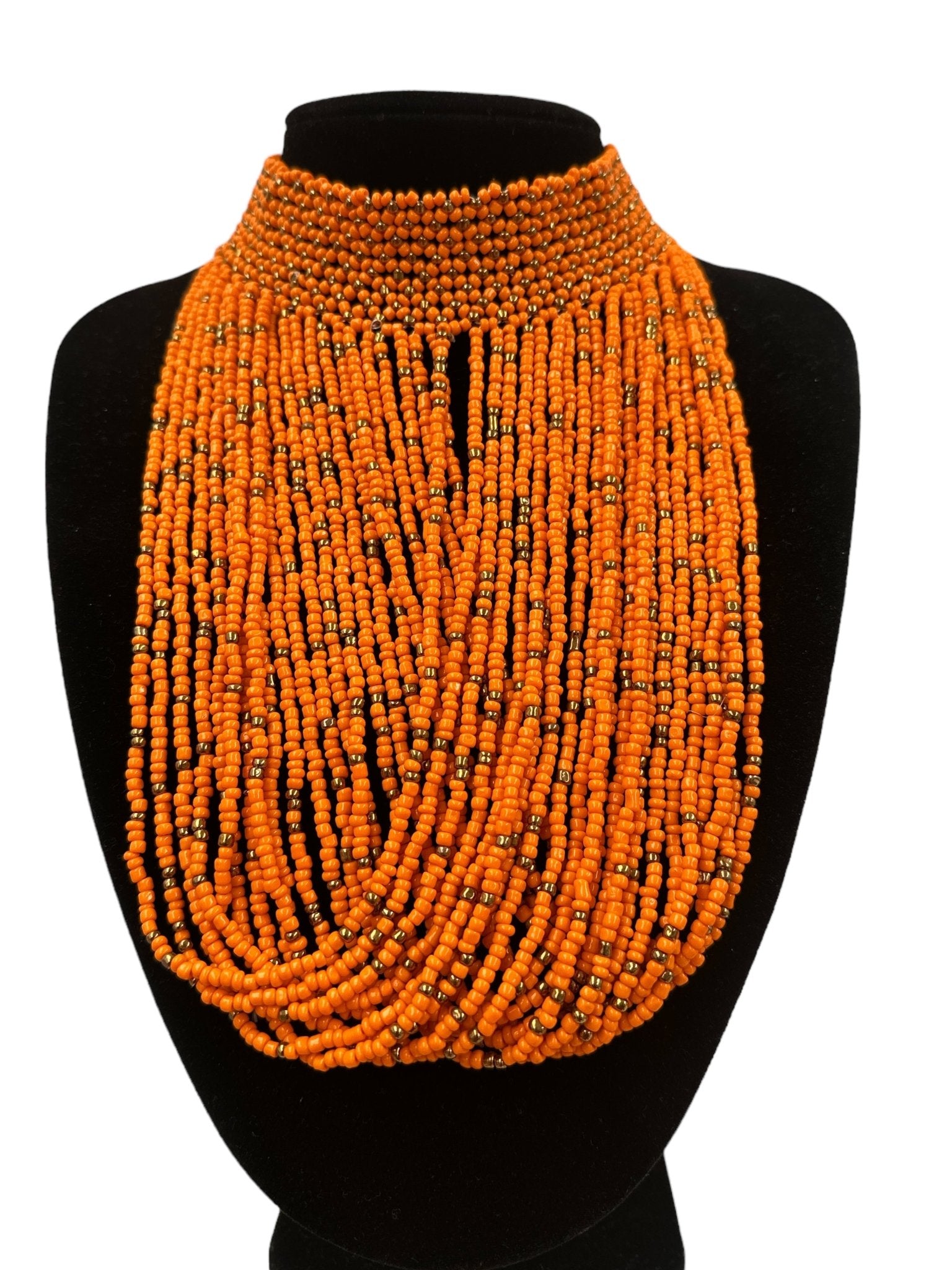 Authentic African Orange Beaded Ethnic Choker Pendant Necklace - Fatisha Boutique