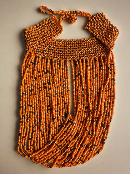 Authentic African Orange Beaded Ethnic Choker Pendant Necklace - Fatisha Boutique