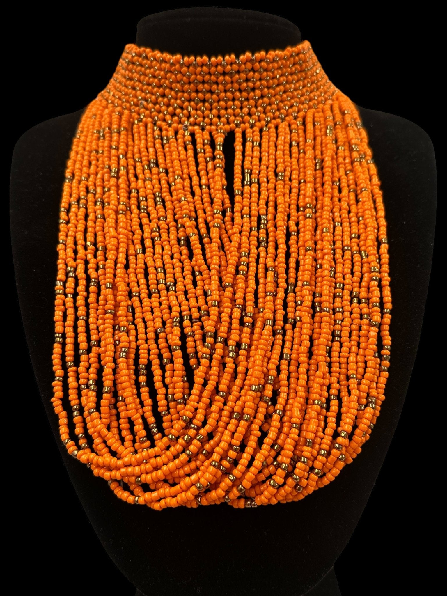 Authentic African Orange Beaded Ethnic Choker Pendant Necklace - Fatisha Boutique