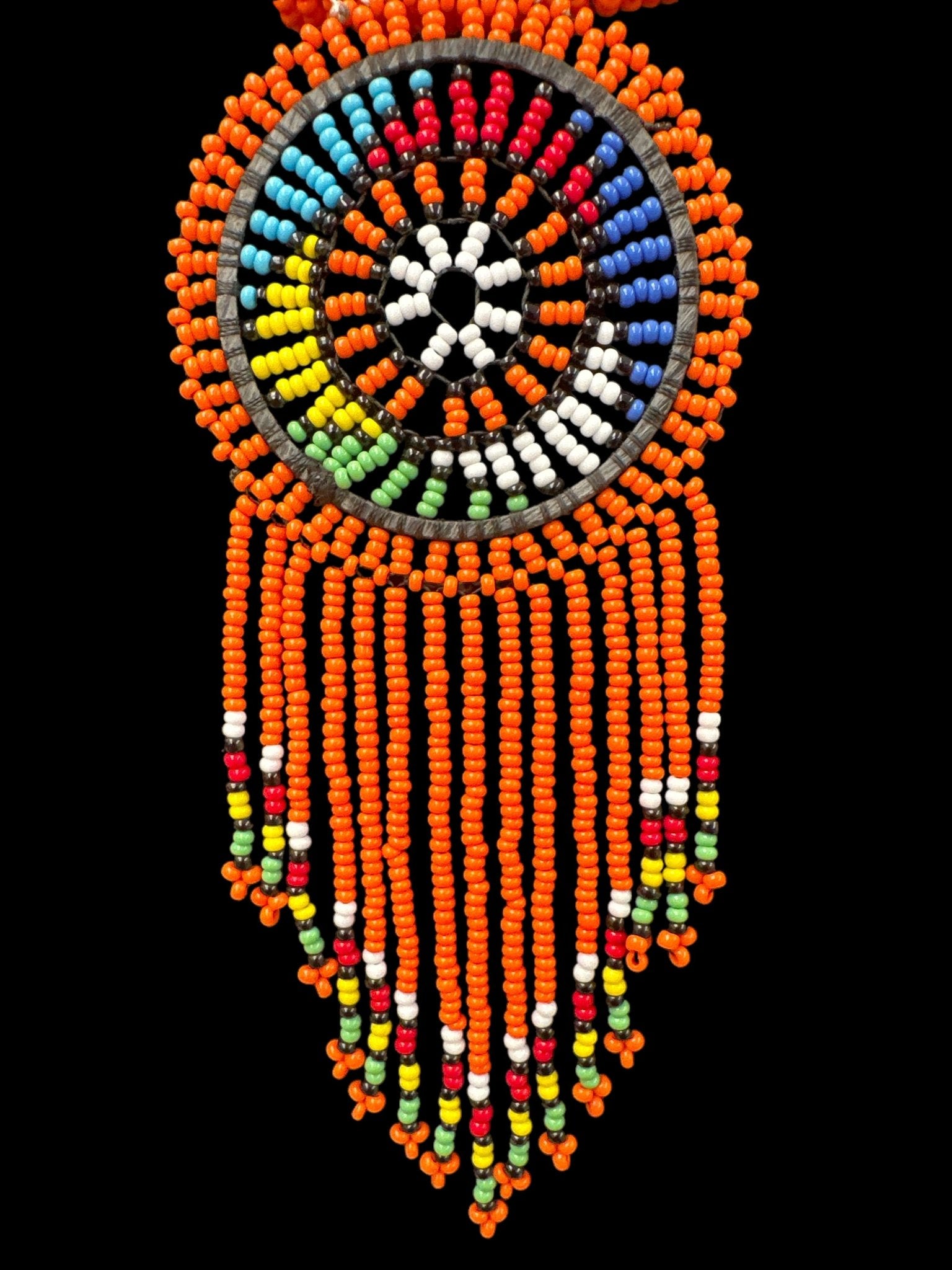 Authentic African Orange Beaded Tassel Ethnic Pendant Necklace - Fatisha Boutique