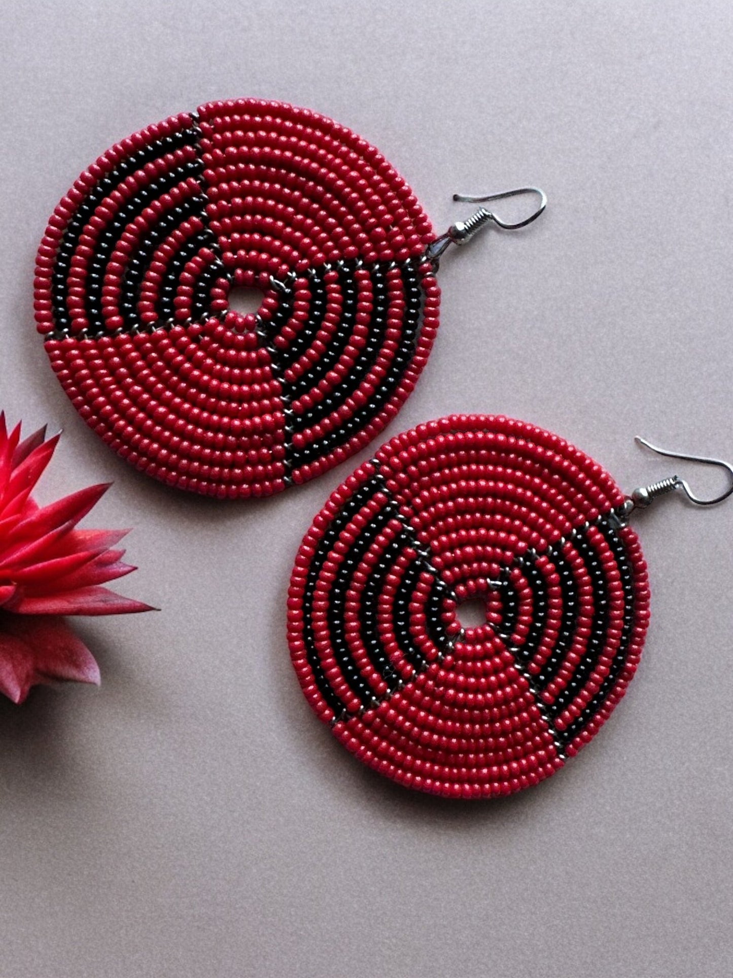 Authentic African Red Beaded Dangle Earrings - Fatisha Boutique