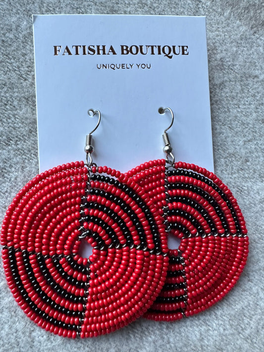 Authentic African Red Beaded Dangle Earrings - Fatisha Boutique
