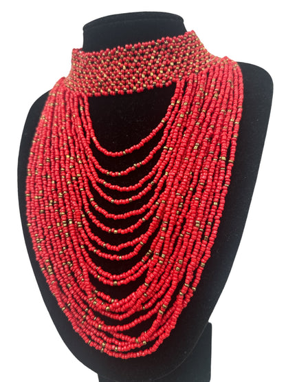 Authentic African Red Beaded Ethnic Choker Necklace - Fatisha Boutique