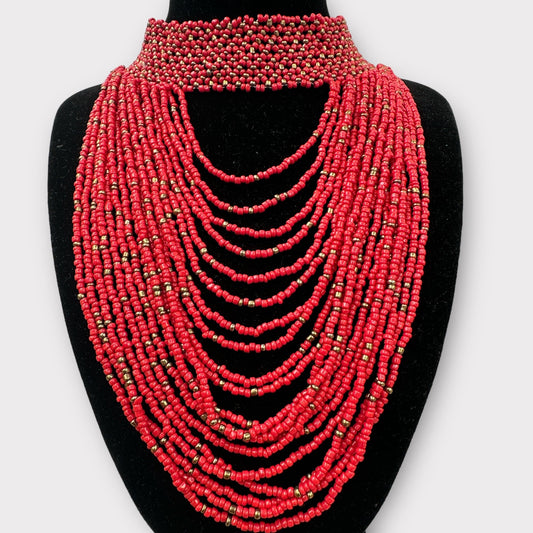 Authentic African Red Beaded Ethnic Choker Necklace - Fatisha Boutique
