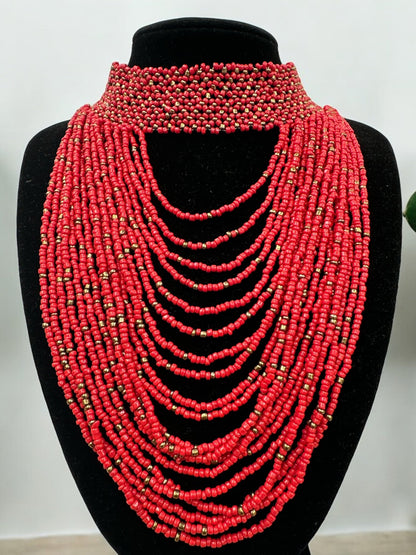 Authentic African Red Beaded Ethnic Choker Necklace - Fatisha Boutique