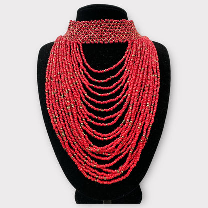 Authentic African Red Beaded Ethnic Choker Necklace - Fatisha Boutique