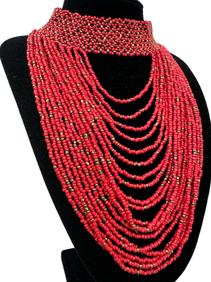 Authentic African Red Beaded Ethnic Choker Necklace - Fatisha Boutique