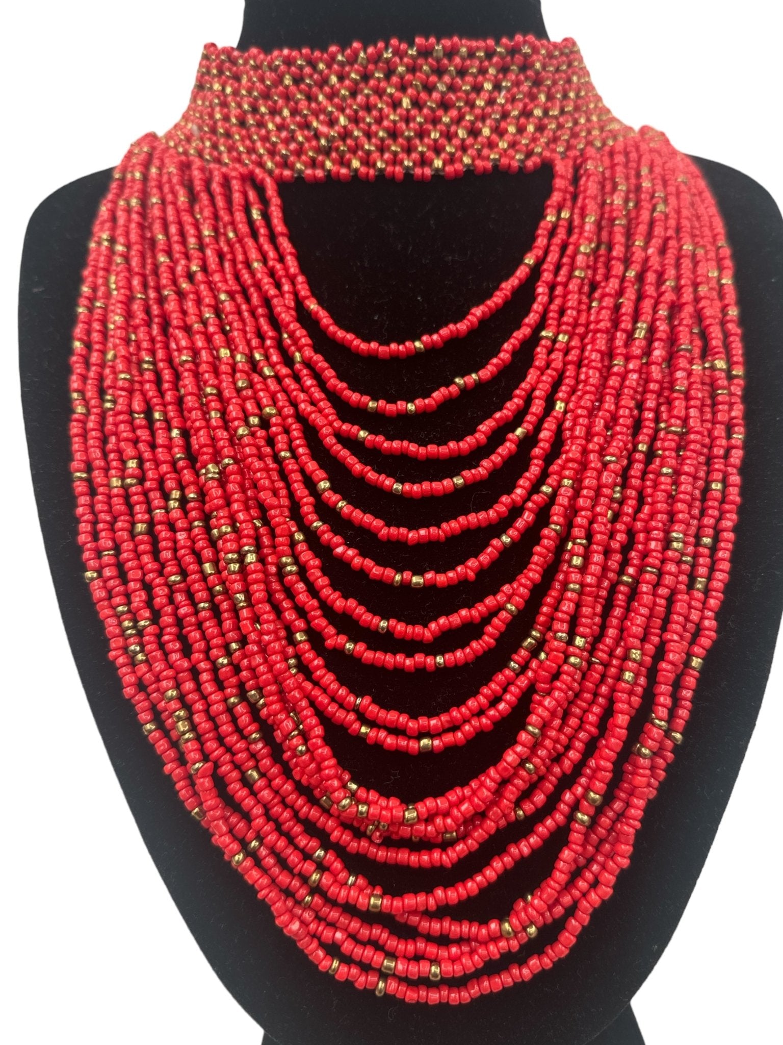 Authentic African Red Beaded Ethnic Choker Necklace - Fatisha Boutique