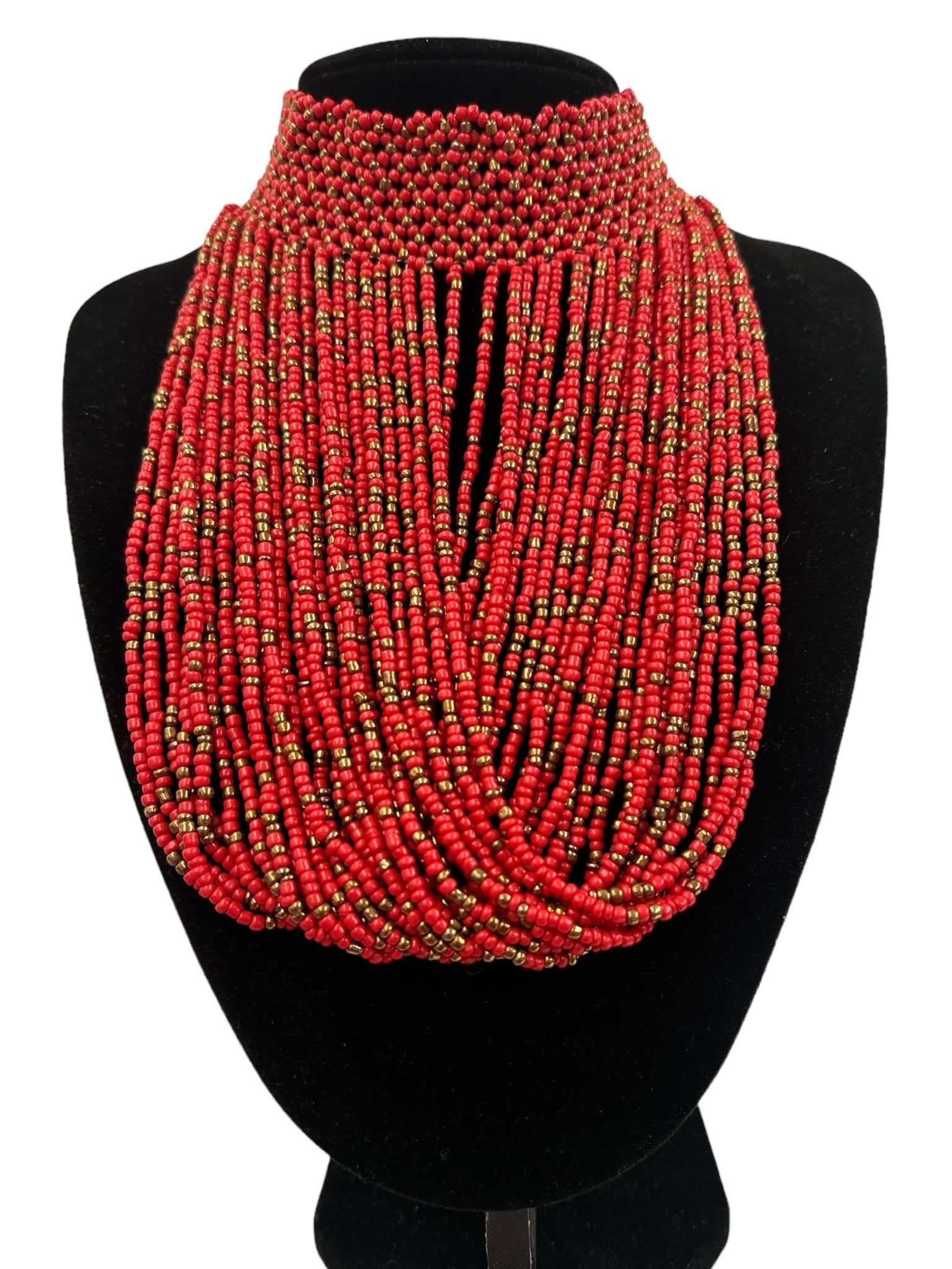 Authentic African Red Beaded Ethnic Choker Pendant Necklace - Fatisha Boutique