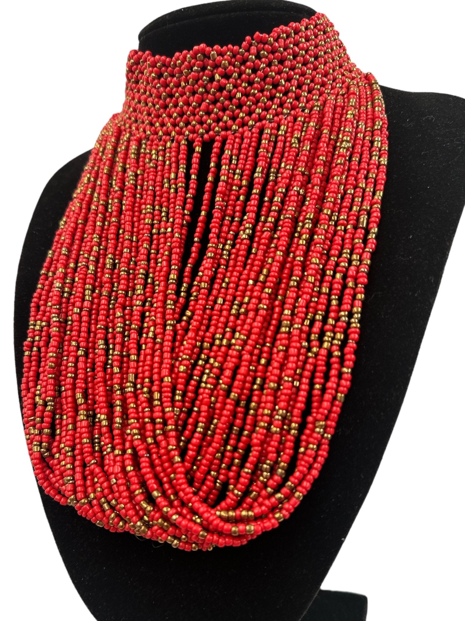 Authentic African Red Beaded Ethnic Choker Pendant Necklace - Fatisha Boutique