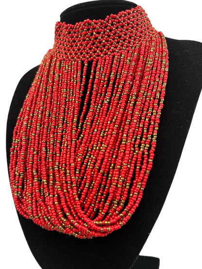 Authentic African Red Beaded Ethnic Choker Pendant Necklace - Fatisha Boutique