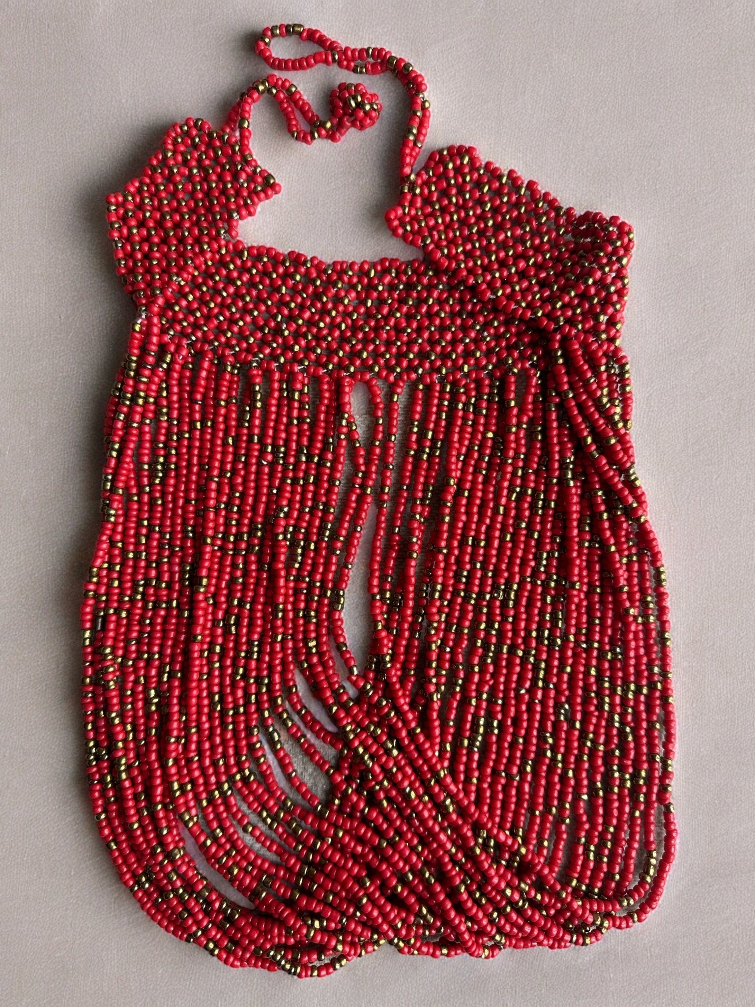 Authentic African Red Beaded Ethnic Choker Pendant Necklace - Fatisha Boutique