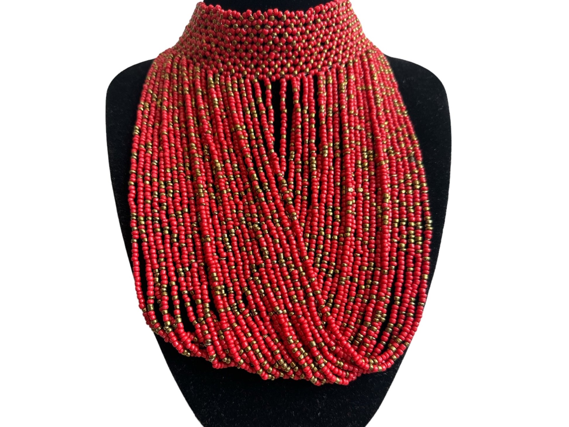 Authentic African Red Beaded Ethnic Choker Pendant Necklace - Fatisha Boutique