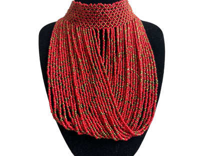 Authentic African Red Beaded Ethnic Choker Pendant Necklace - Fatisha Boutique