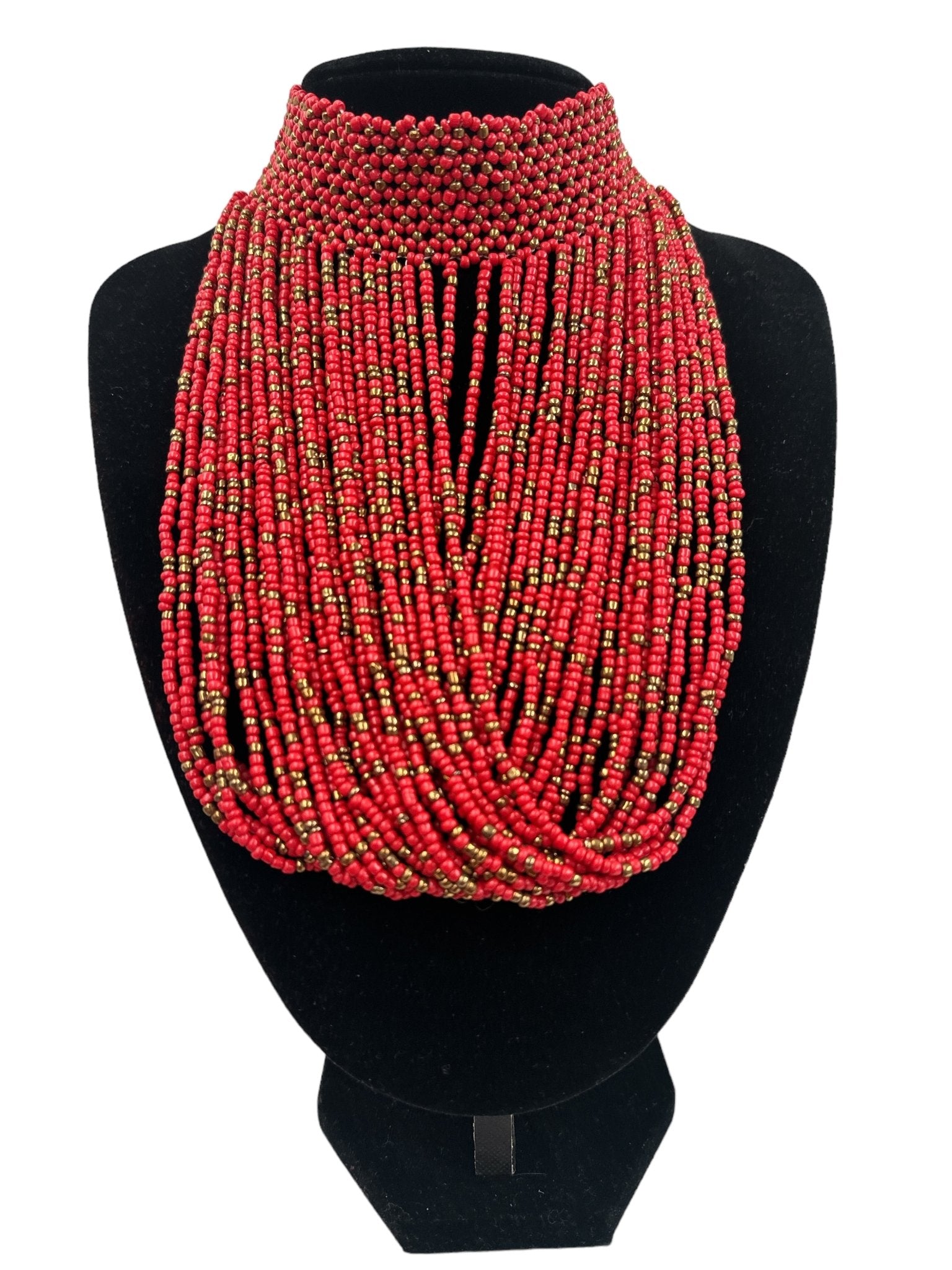 Authentic African Red Beaded Ethnic Choker Pendant Necklace - Fatisha Boutique